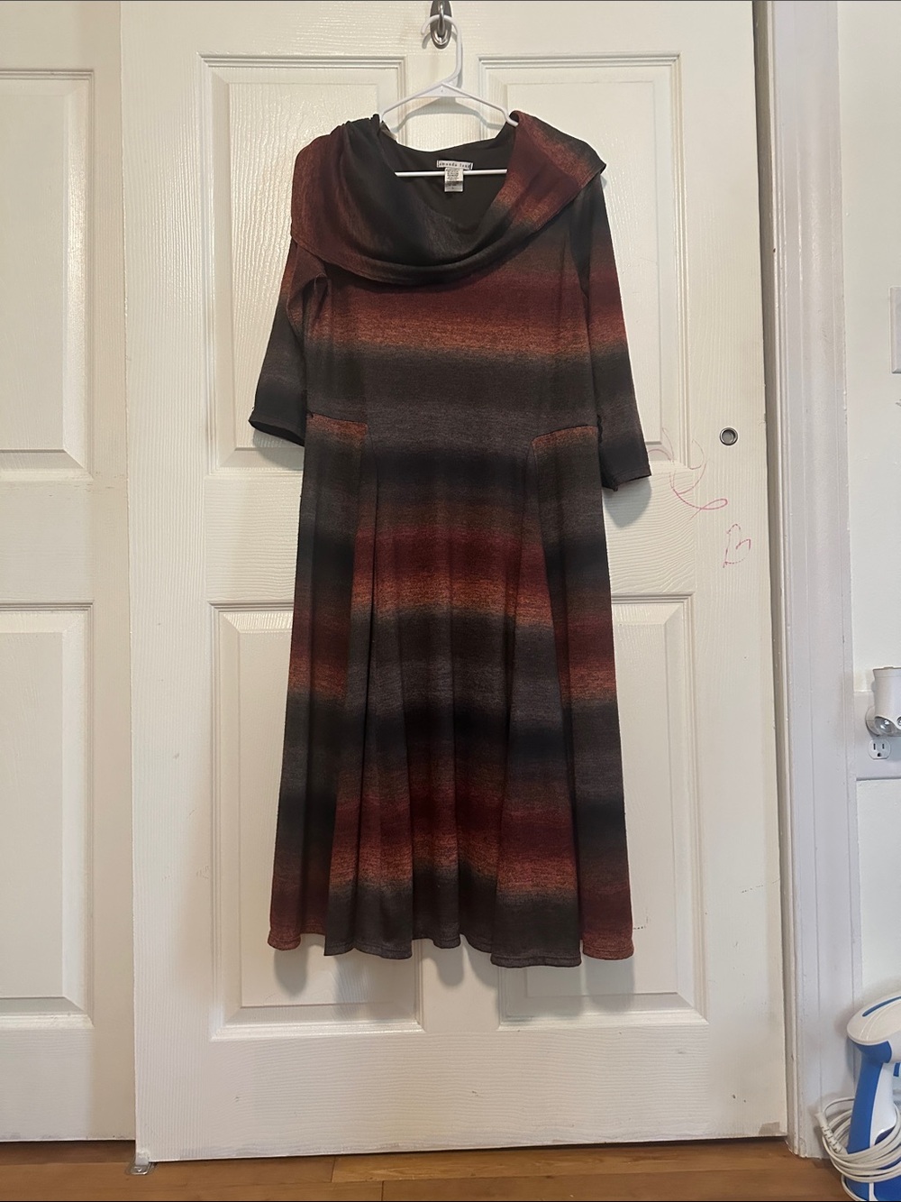 Amanda Lane Striped Midi Dress in Red, Black and Gray